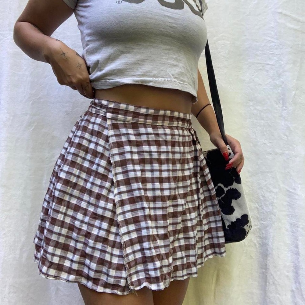 checked wrap around skirt